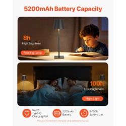 Pöytävalaisimet langattomat ladattavat portaaton himmennys 2 kpl musta 5200 mAh akku 3000–6500K