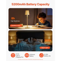 Pöytävalaisin ladattava akku 5200mAh 2 kpl kolmivärinen portaaton himmennys