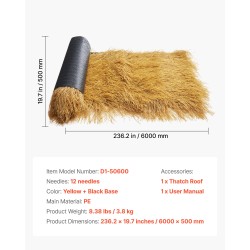 Tekokattomatto PE-materiaali 0,5 m × 6 m olkikattoa muistuttava