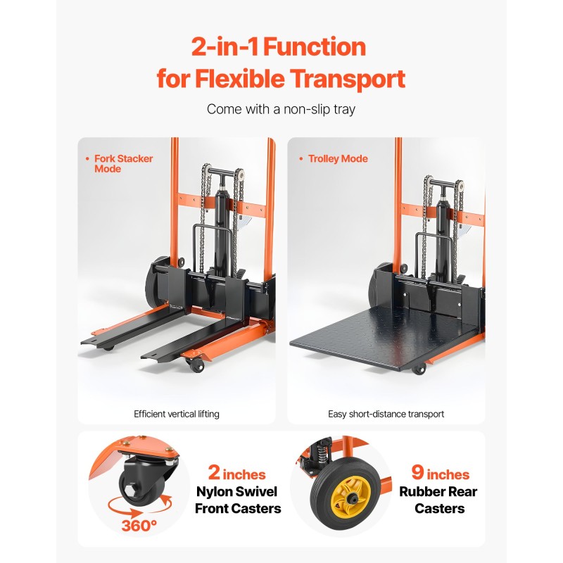 Materiaalinostovaunu hydraulinen käsikäyttöinen 205 kg hiiliteräs taittuva nostokorkeus 900 mm