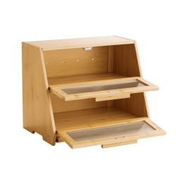 Bambupuinen kaksikerroksinen leipälaatikko sisältää leikkuulaudan ja leipäveitsen