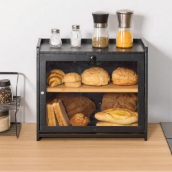 Leipälaatikko kaksikerroksinen bambuinen musta säädettävä sisäjakaja akryyliovi