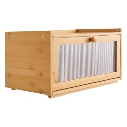 Leipälaatikko bambupuusta 400x250x220 mm yksikerroksinen pinottava luonnonsävyinen aaltokuvioitu akryyliovi magneettikansi
