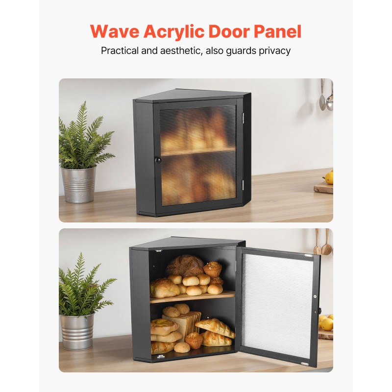 Leipälaatikko bambupuinen kaksitasoinen kulmamalli 320x320x425 mm musta