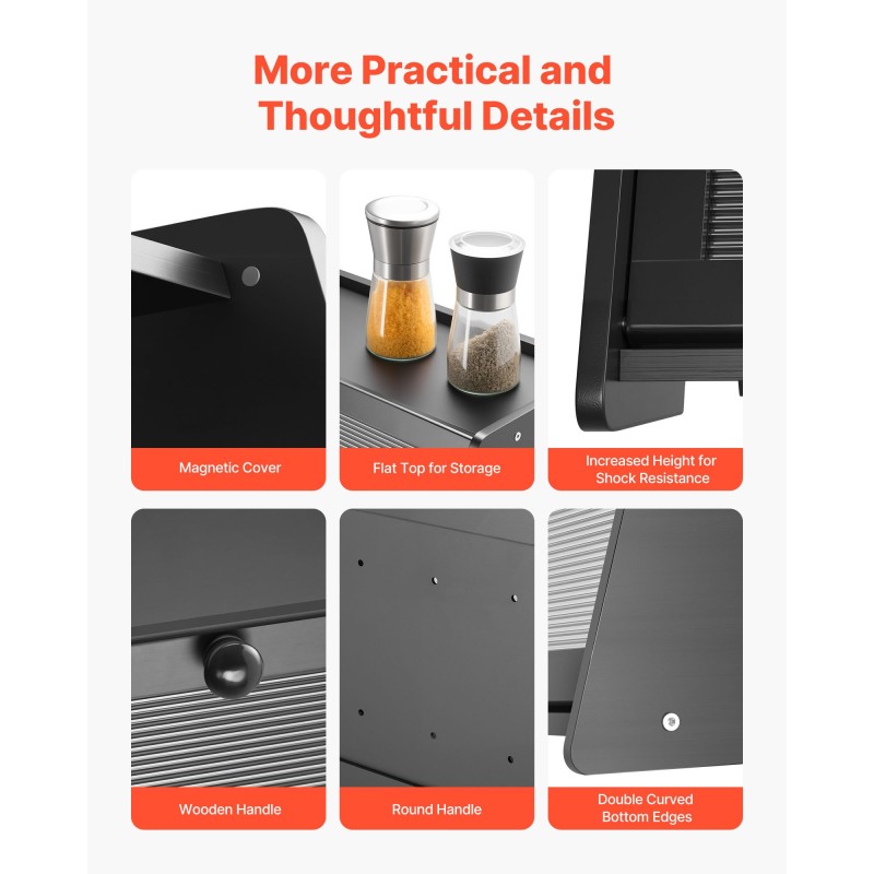 Leipälaatikko bambupuinen musta yksikerroksinen 420 x 250 x 260 mm tilava