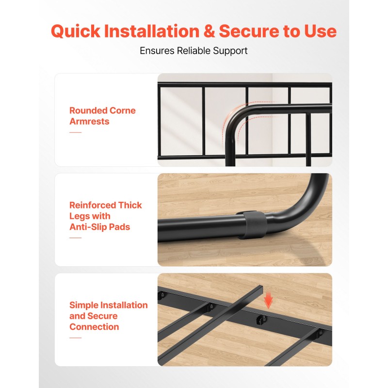 Metallinen monikäyttöinen ulosvedettävä päivävuode täysikokoinen musta