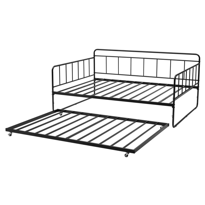 Metallinen monikäyttöinen ulosvedettävä päivävuode täysikokoinen musta