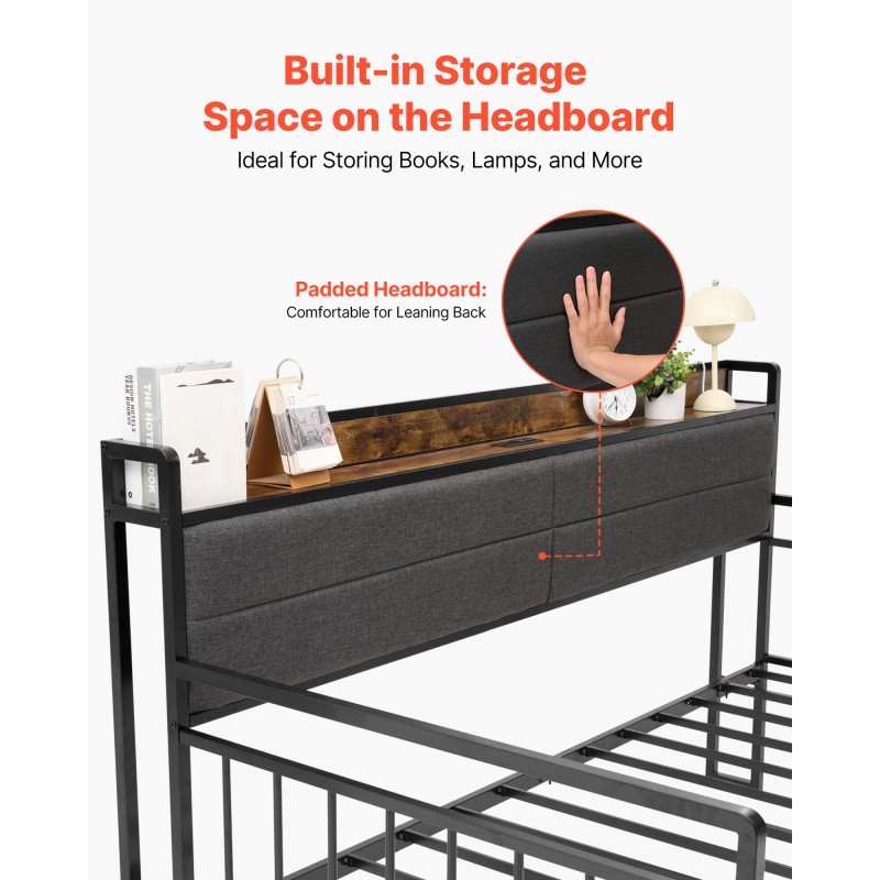 Päivävuode metallirunkoinen kaksitoiminen 196x115 cm musta sisäänrakennetulla latausasemalla