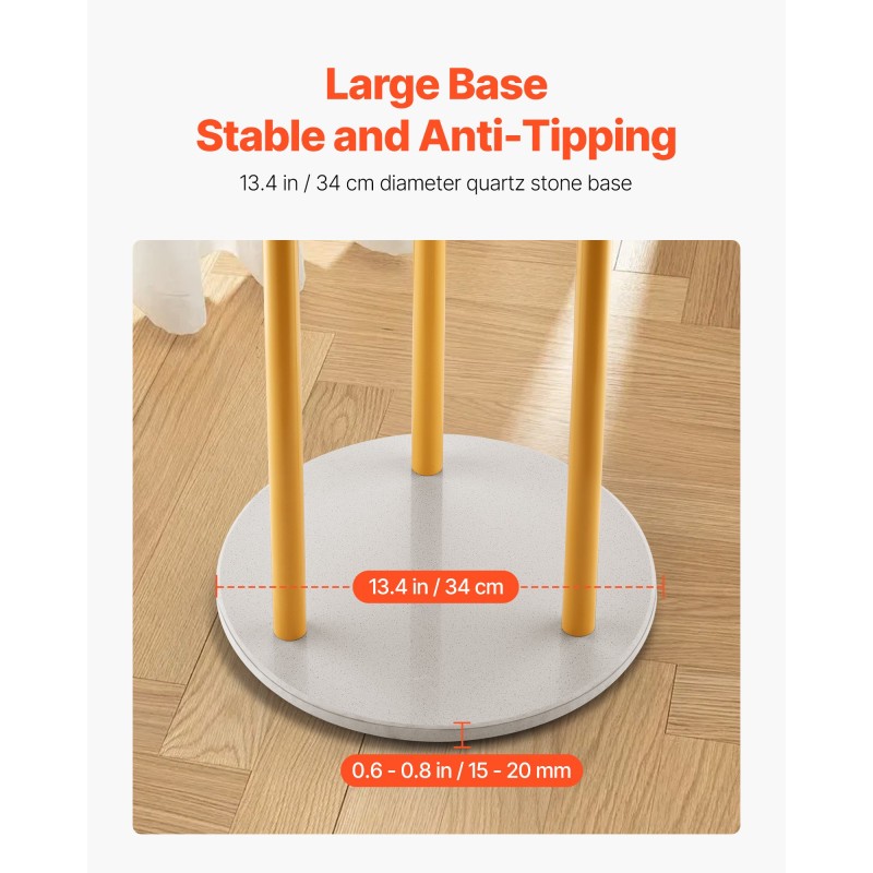 Vapaasti seisova hiiliteräksinen naulakko 9 koukkua valkoinen kvartsikivijalusta 170 cm