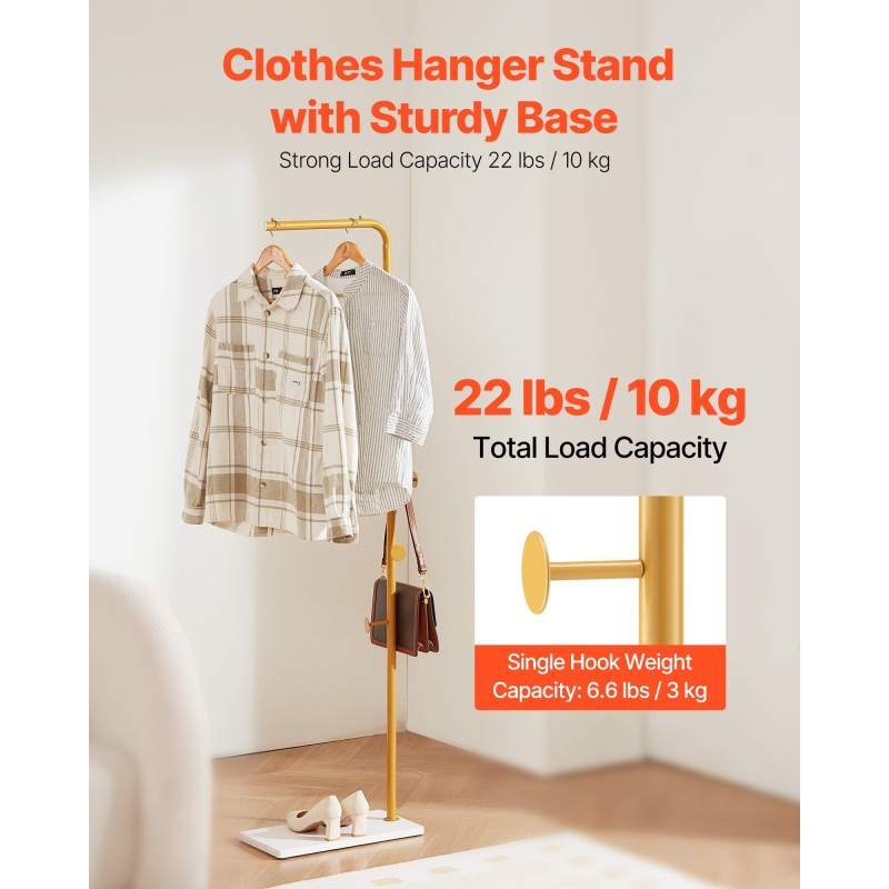 Vapaasti seisova vaateteline hiiliteräsrunko kvartsikivijalusta 3 koukkua 170 cm