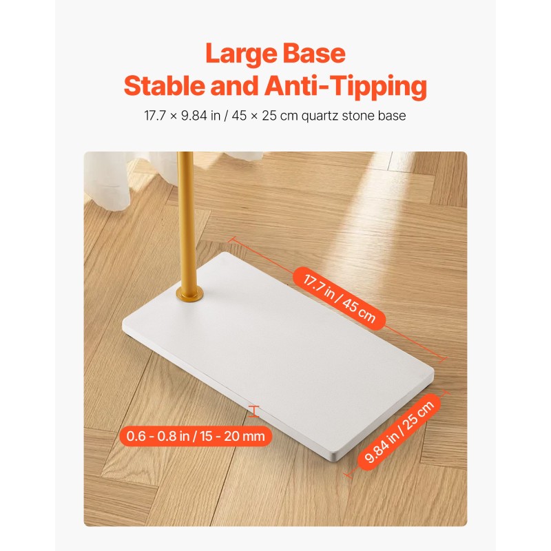 Vapaasti seisova vaateteline hiiliteräsrunko kvartsikivijalusta 3 koukkua 170 cm