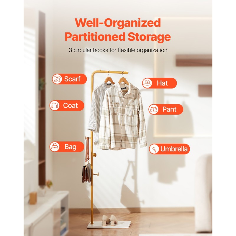 Vapaasti seisova vaateteline hiiliteräsrunko kvartsikivijalusta 3 koukkua 170 cm