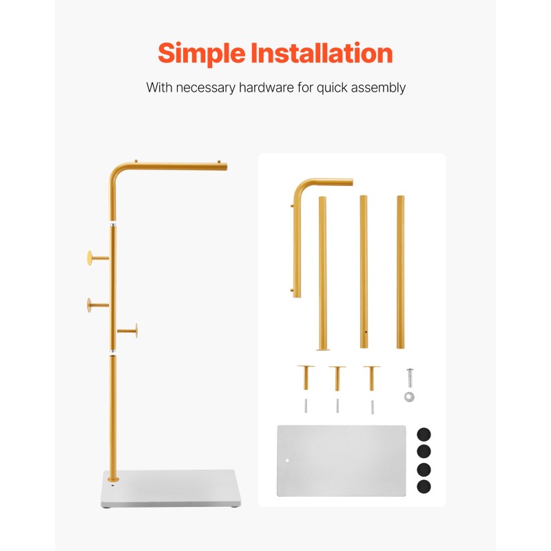 Vapaasti seisova vaateteline hiiliteräsrunko kvartsikivijalusta 3 koukkua 170 cm