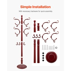 Vapaasti seisova koivupuinen naulakko 11 koukkua 176 cm painotetulla puupohjalla