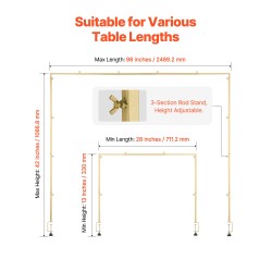 Teräksinen pöydän päälle kiinnitettävä tankoteline puristimilla säädettävä 711–2489 mm kantavuus 4,5–9,1 kg