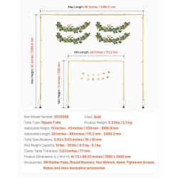 Pöytäkaariteline teräs neliöputki säädettävä pituus 71–249 cm korkeus 33–106 cm puristimilla