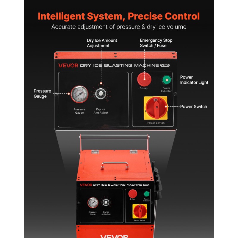 Kuiva jääpuhalluskone 5 kg säiliöllä liikuteltava neljällä suuttimella