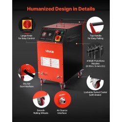 Kuivajääpuhalluskone pyörillä liikuteltava 7,5 kg kapasiteetti 0–3,2 kg/min syöttö 4 vaihdettavaa suutinta