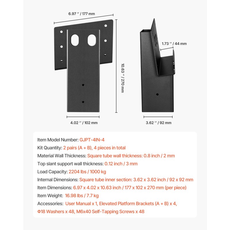 Teräksiset korokekulmat 3 mm 4 kpl 1000 kg ulkokäyttöön