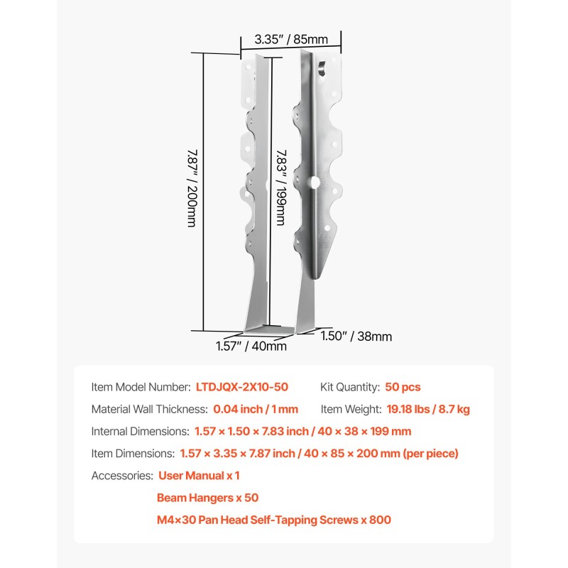 Kasvotukeen asennettavat palkkikannattimet pinnoitettu ulkokäyttöön 40x199mm puutavaralle 50 kpl