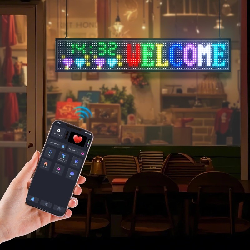 LED-mainoskyltti täysvärinen P10 joustava 990x190 mm alumiinirunkoinen ohjelmoitava