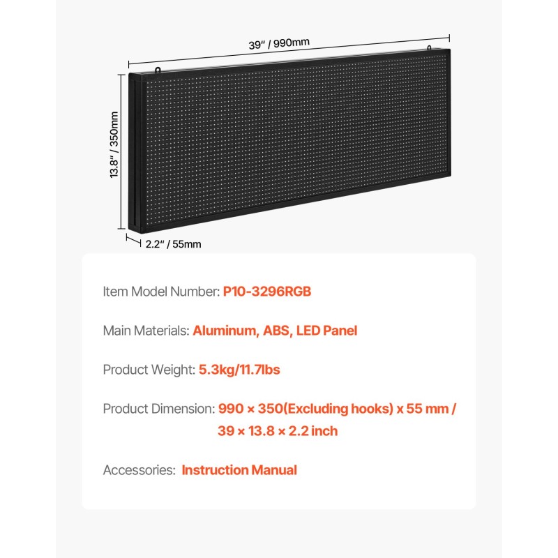 LED-mainostaulu P10 täysvärinen alumiinirunkoinen 990x350x55 mm vierivä teksti liikkeisiin