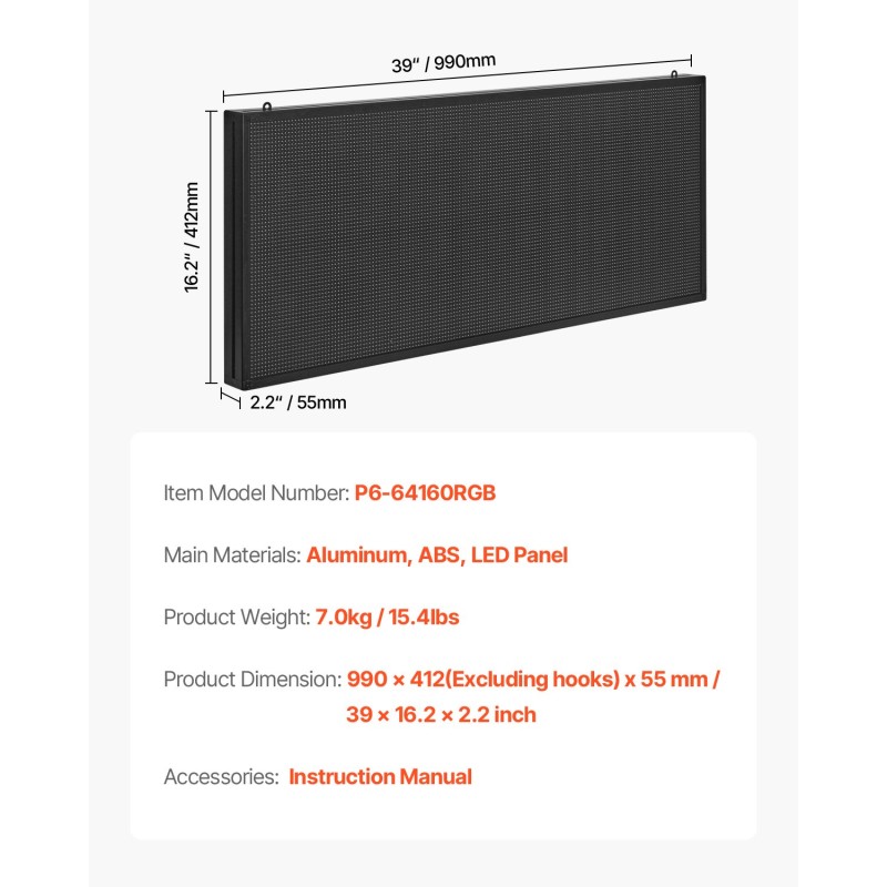 Ohjelmoitava täysivärinen LED-mainostaulu P6 alumiinirunko 990x412 mm