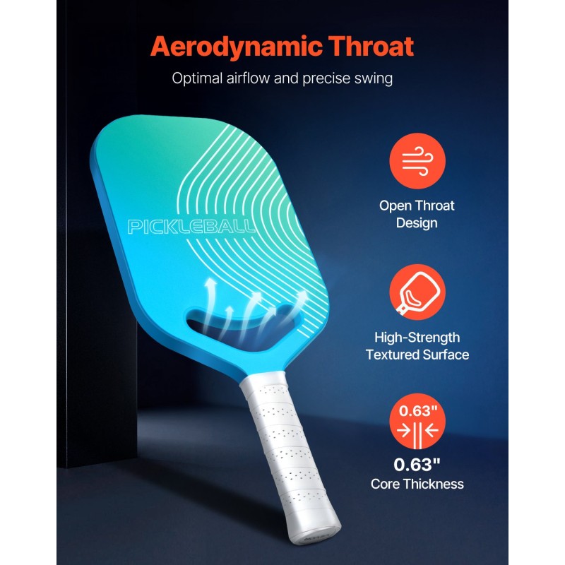 Pickleball-maila T700-hiilikuitupinnalla PP-kennorunko termomuovattu rakenne PU-grippi sisä- ja ulkokäyttöön