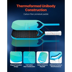 Pickleball-maila T700-hiilikuitupinnalla PP-kennorunko termomuovattu rakenne PU-grippi sisä- ja ulkokäyttöön
