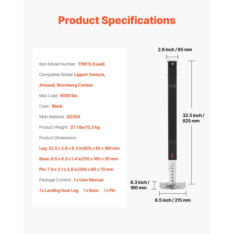 Viidennen pyörän asuntovaunun etujalka Q235A-teräs 2722 kg musta