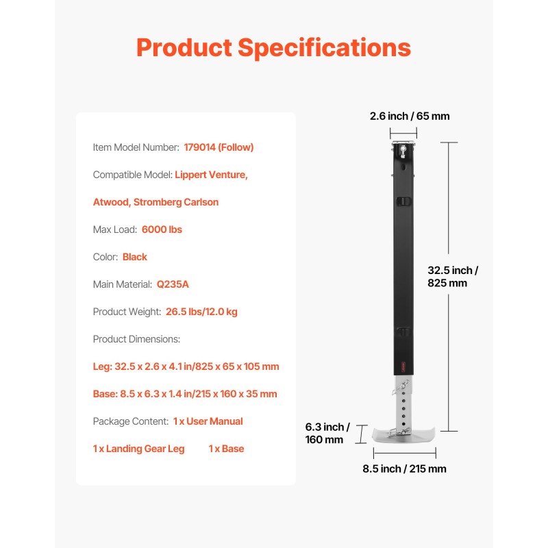 Seurantajalka matkailuauton viidennen pyörän tukijalkaan 2722 kg yhteensopiva Lippert Atwood Stromberg Carlson