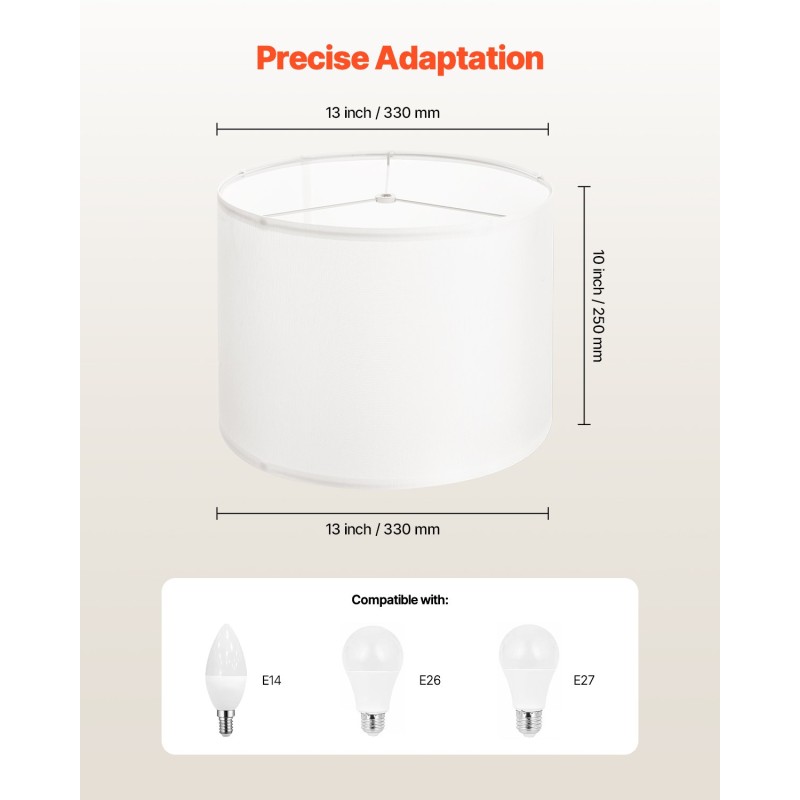 Lampunvarjostin pellavakankainen metallirunkoinen 330×330×250 mm luonnonvalkoinen pöytä-, lattia- ja riippuvalaisimiin sopiva