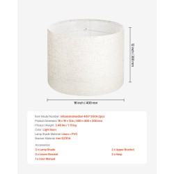 Rummunmuotoinen pellavavarjostin pellava 400x400x300 mm 2 kpl pöytä- ja jalkalamppuihin