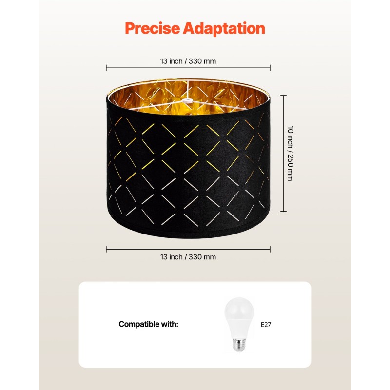 Rumpuvarjostin 2 kpl TC-kangas rautarunko musta ulkopinta kultainen sisäpinta E27-kanta