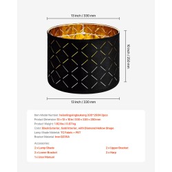 Rumpuvarjostin 2 kpl TC-kangas rautarunko musta ulkopinta kultainen sisäpinta E27-kanta