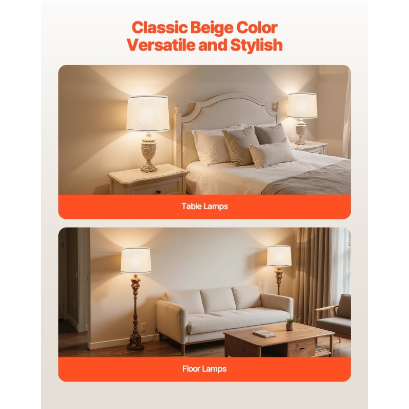 Pellavavarjostin 2 kpl 290×320×245 mm vaalea pellava musta reunus E27-sopiva