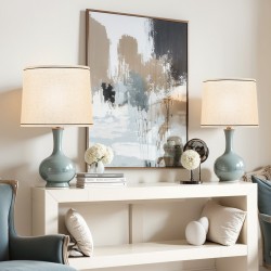 Pellavavarjostin 2 kpl 290×320×245 mm vaalea pellava musta reunus E27-sopiva