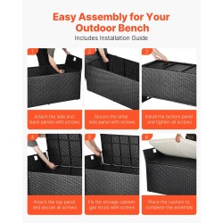 Ulkosäilytyspenkki PE-rottinki Q235-seosteräs 340 l kahdelle vaaleanharmaa