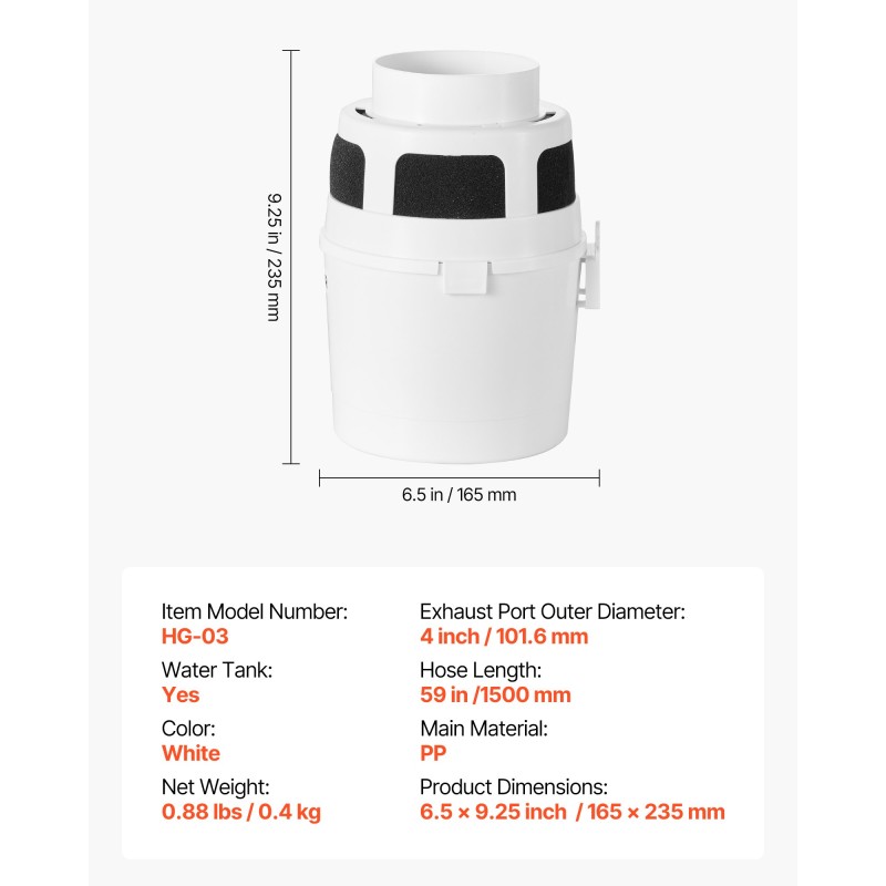 Kuivausrummun poistoputkisarja PP-vesisäiliö alumiinikanava 1500 mm 101,6 mm sisäkäyttöön
