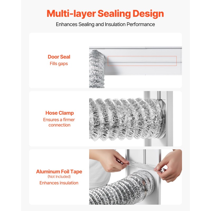 Kuivausrummun 4 tuuman poistoputken ikkunasarja liukuikkunoihin PVC ja PP säädettävä 430–1549 mm