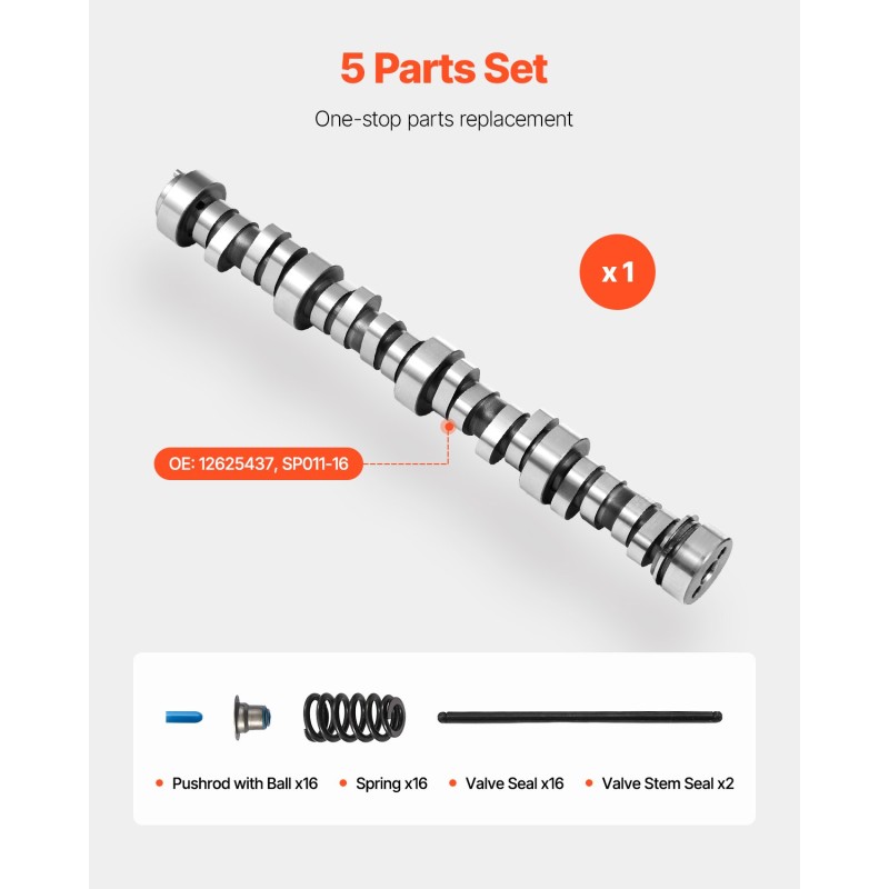 Nokka-akseli- ja työntötankosarja 5-osainen harmaasta valuraudasta 4.8–6.2 l moottoreihin