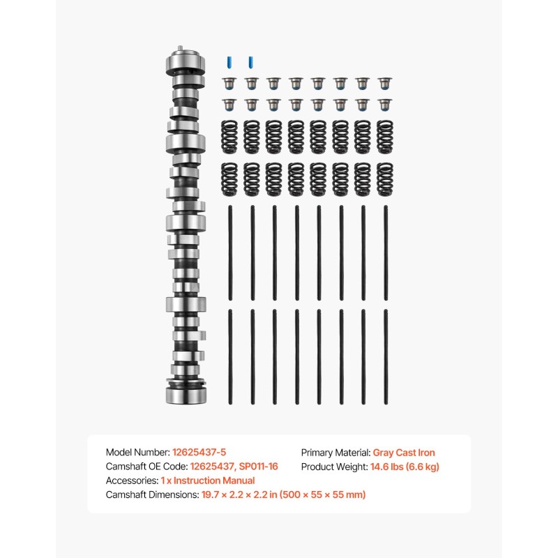 Nokka-akseli- ja työntötankosarja 5-osainen harmaasta valuraudasta 4.8–6.2 l moottoreihin