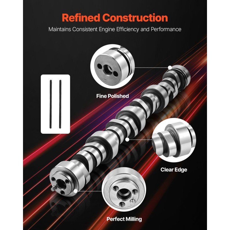 9-osainen nokka-akseli ja työntötankosarja harmaasta valuraudasta 1999–2013 GM Gen3/4 lava-autoihin LS 4.8–6.2L