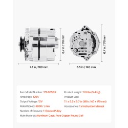 Autolaturi autoon 120 ampeeria alumiinikotelolla puhdas kuparikäämi