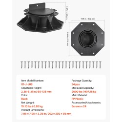 Säädettävät PP-muoviset terassin tukijalat 60–135 mm 24 kpl musta
