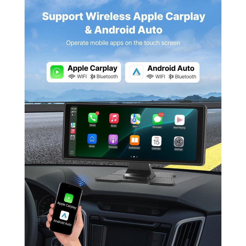 Langaton autostereo 10 tuumaa ABS Apple CarPlay Android Auto etu- ja peruutuskamerat