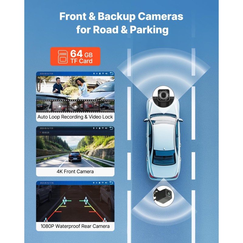 Autosoitin 9-tuumainen teräväpiirto kosketusnäytöllä langaton älypuhelinpeilaus etu- ja peruutuskameroilla