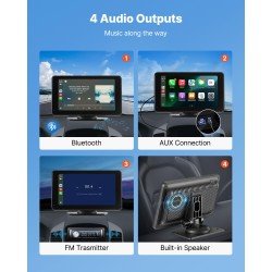 Autoradio 7-tuumainen kosketusnäyttöinen langaton CarPlay Android Auto peruutuskamera 12V-yhteensopiva