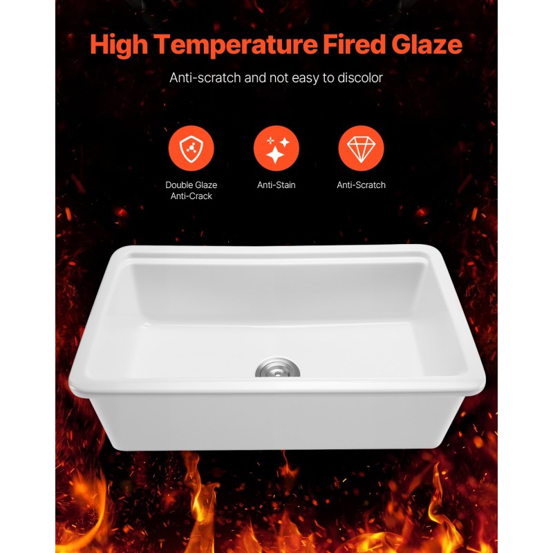 Keittiöallas tulenkestävästä savesta 84 cm syvä maatilatyylinen valkoinen kaksinkertainen lasitepinta