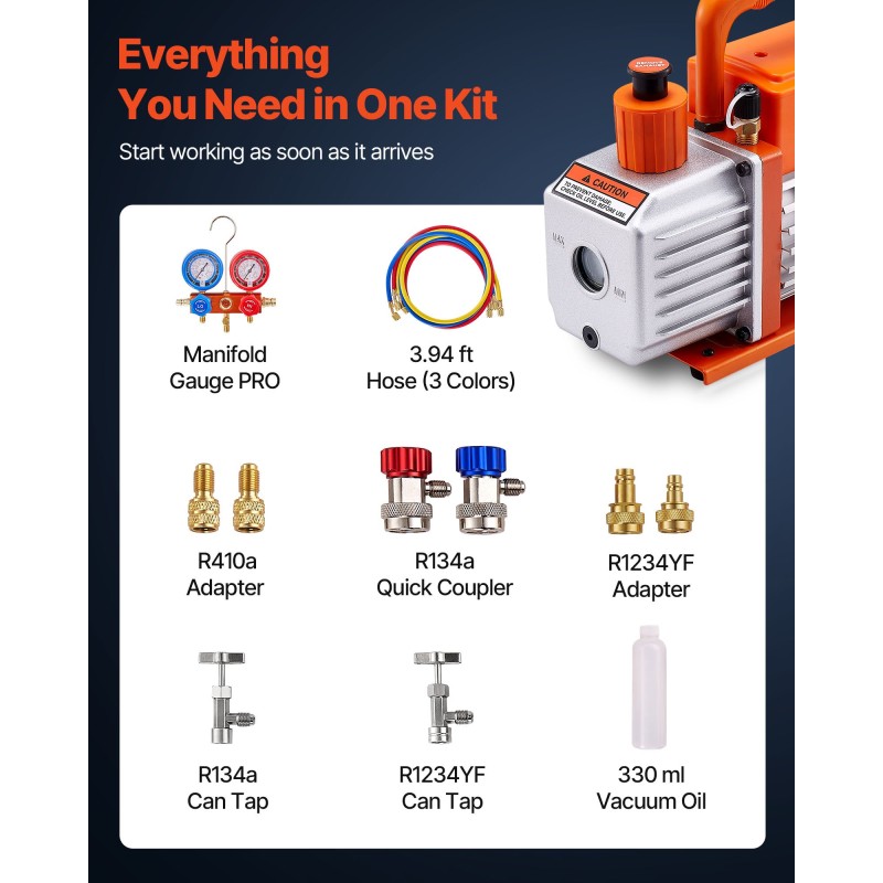 AC-vakuumipumppu 115 L/min yksivaiheinen pyörösiipi monimittarisarjalla vuototunnistimella kantolaukulla